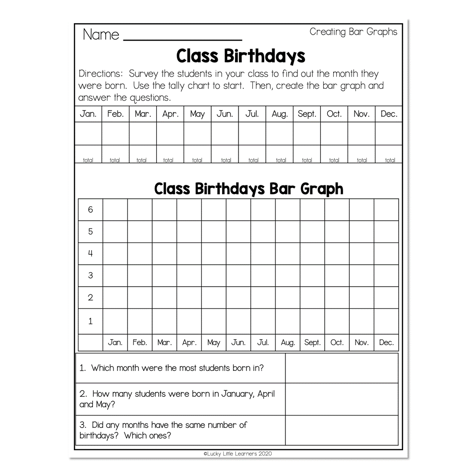 2nd Grade Math Worksheets Data And Graphing Creating Bar Graphs Class Birthdays Lucky Little Learners 2nd Grade Math Worksheets Data And Graphing Creating Bar Graphs Class Birthdays Lucky Little Learners