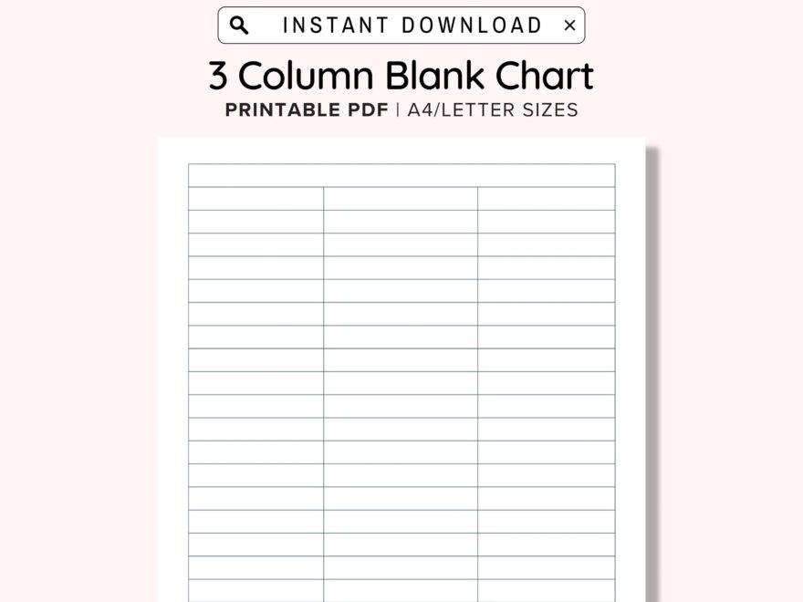 3 column Blank Chart Template Printable Text Input PDF Etsy