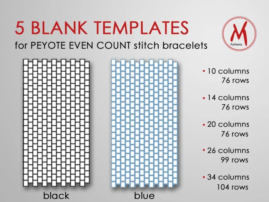 5 Blank Templates For Creating Peyote Even Count Stitch Bracelet Empty Pattern Create Your Own Seed Bead Weaving PDF Instant Download Etsy