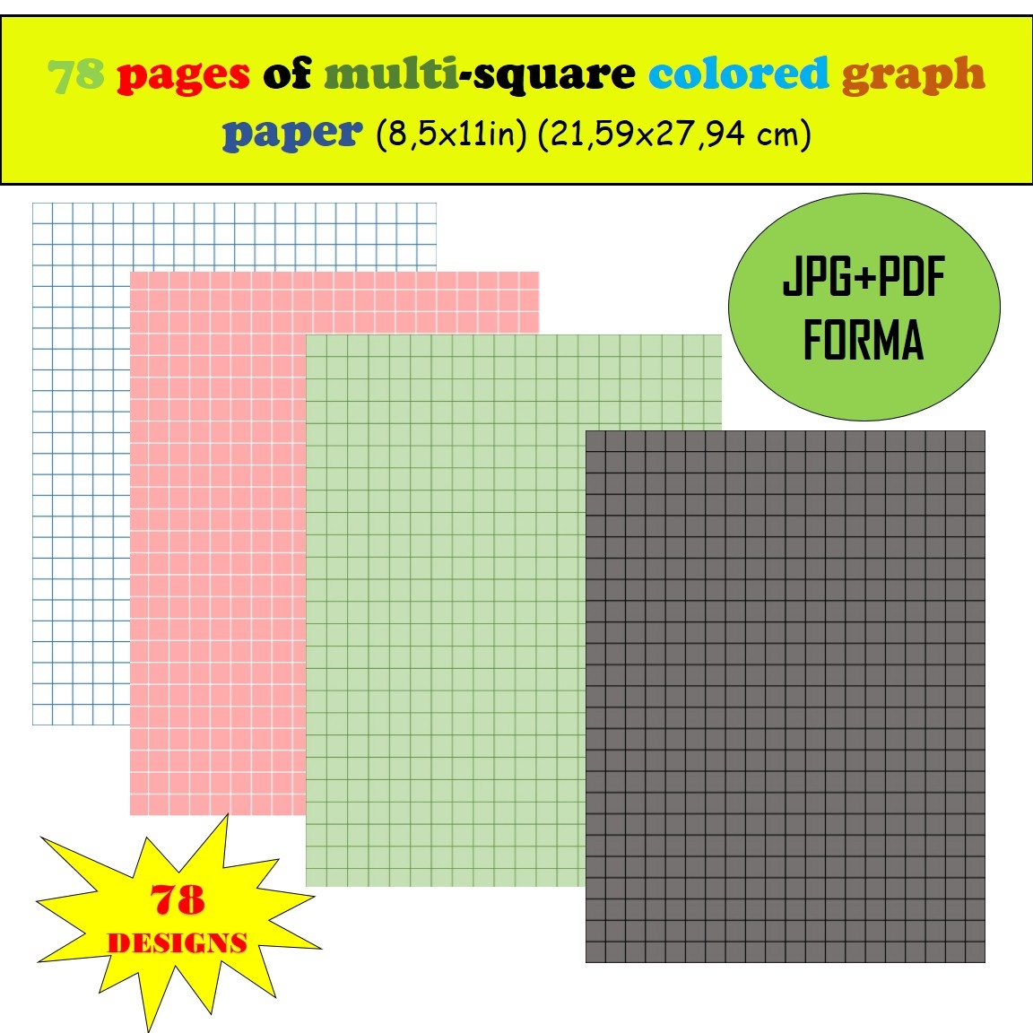 78 Pages Of Multi square Colored Graph Paper Made By Teachers