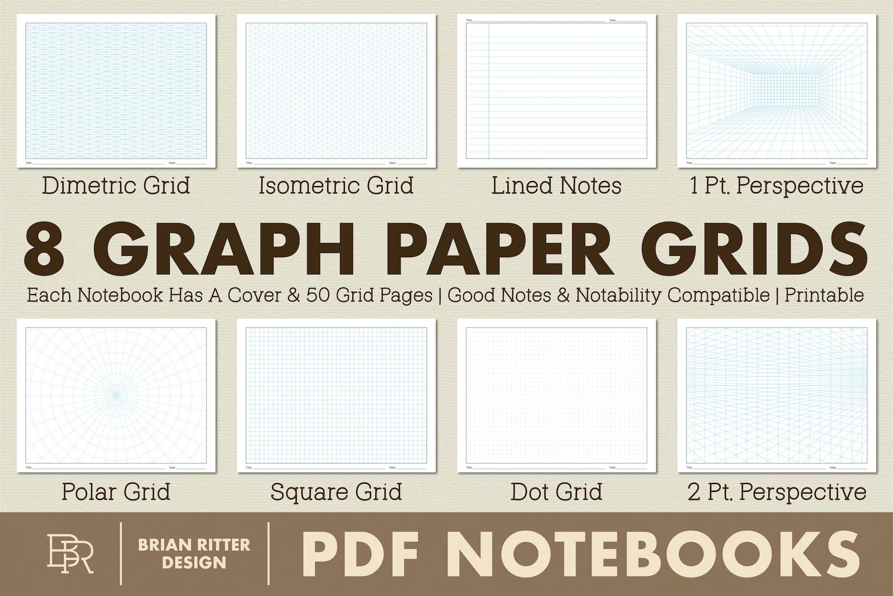 8 Graph Paper Grids PDF Templates Drawing Goodnotes Notability Note taking Etsy