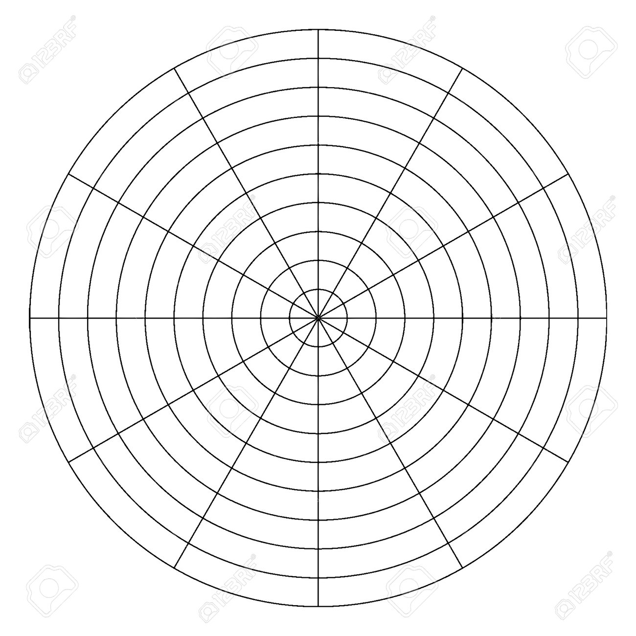 A Polar Graph With 10 Concentric Circles Showing Radius And Divided Into Sections Of 30 Degree not Labeled Each Vintage Line Drawing Or Engraving Illustration Royalty Free SVG Cliparts Vectors And