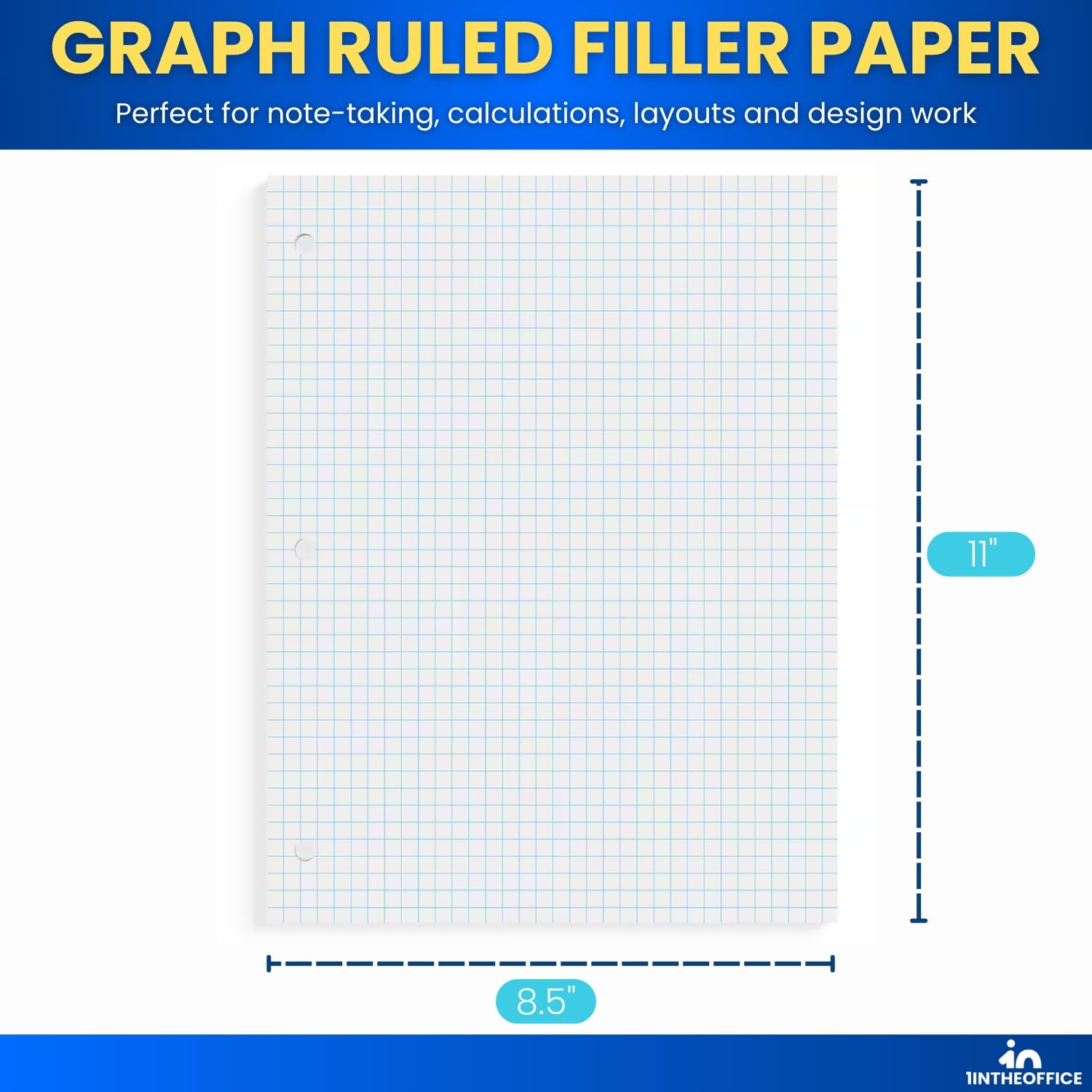 Amazon 1InTheOffice Graph Paper Loose Leaf Graph Ruled Filler Paper 8 5 X 11 100 Sheets White 2 Pack Office Products