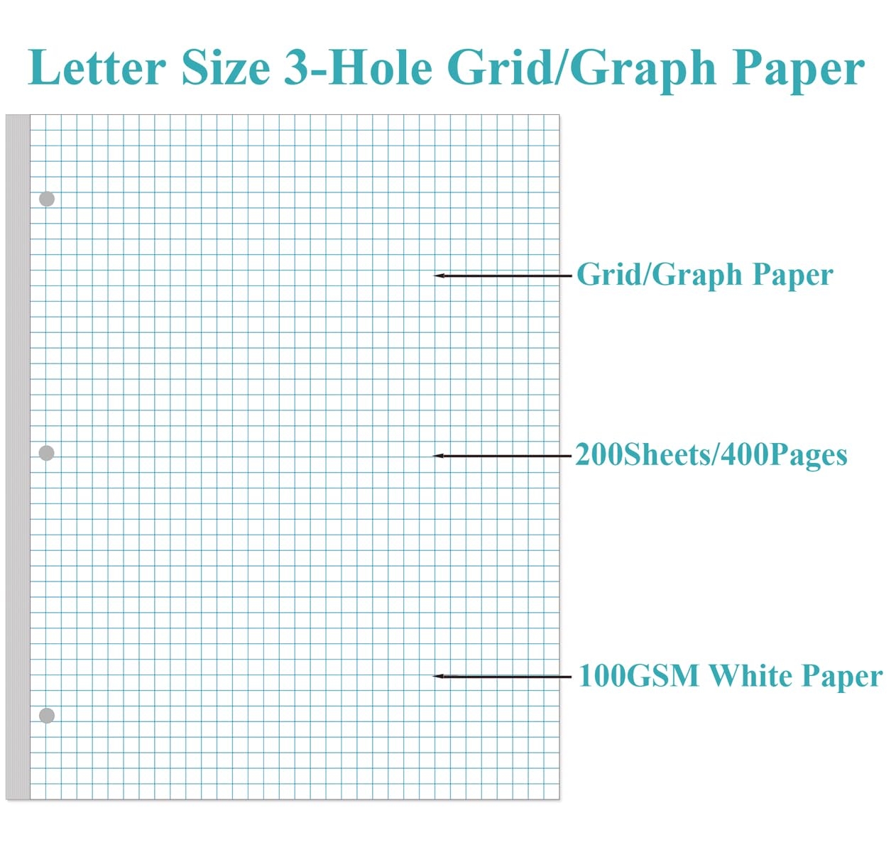 Amazon 2 Pack A4 Grid Filler Paper 3 Hole Graph Paper 200Sheets 400Pages Loose Leaf Paper 100gsm White Paper 8 5 X 11 Office Products