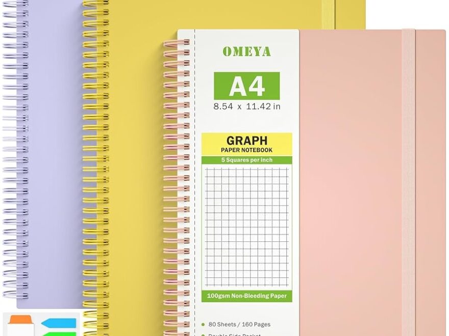 Amazon 3 Pack Graph Paper Notebook 8 5 X 11 1 Subject Spiral Notebook Journal With Pockets Large Grid Notebook 480 Perforated Pages 100gsm Thick Grid Paper Cute Notebook For School Supplies