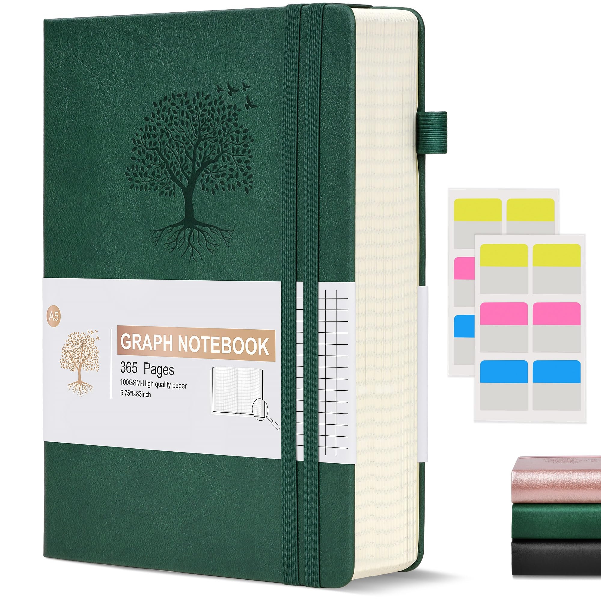 Amazon Ansopu Graph Paper Notebook Journal 360 Numbered Pages Grid Notebooks Thick 100gsm Graphing Paper Journals For Writing Women Men A5 Large Hardcover Leather Graph Notebook 5 75 8 38 Green Office Products