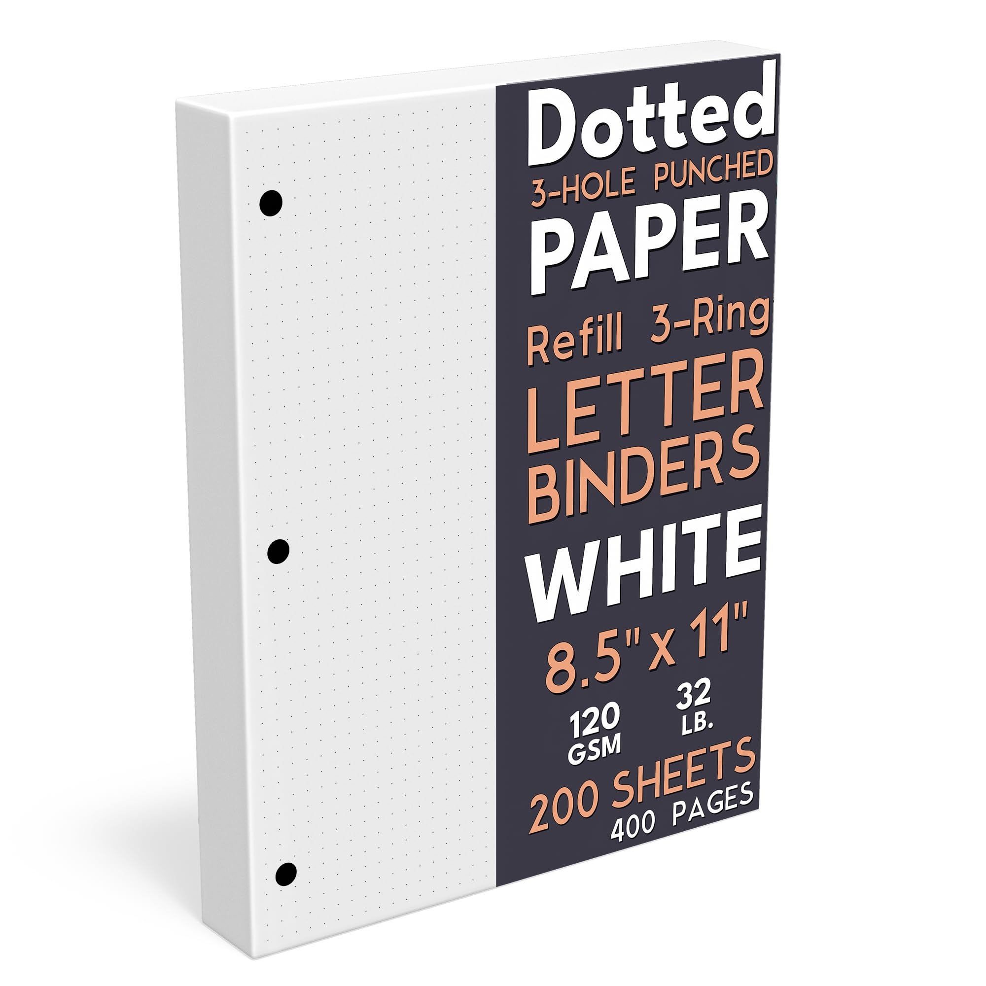 Amazon Dotted Grid Paper Letter Size 3 Hole Punched Large Holes 200 Sheets 400 Pages 120 GSM 8 5 X 11 Inches White For Calligraphy Journaling Drawing Arts Crafts Sewing