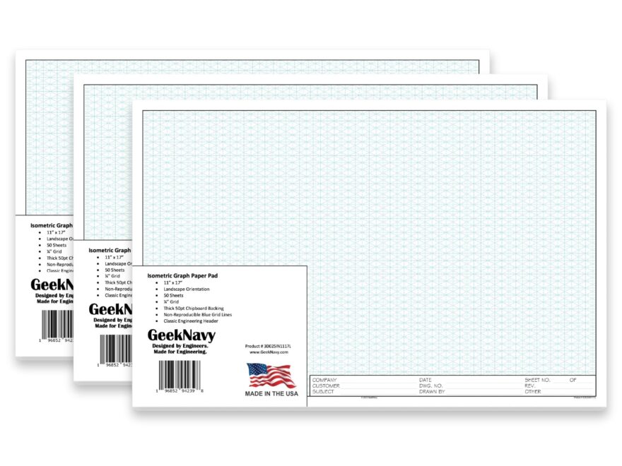 Amazon GeekNavy 11 X 17 Isometric Graph Paper 50 Sheets Landscape 0 25 Grid Non photo Blue High Brightness Drafting Engineering Art 3D Design 3 Pack Office Products