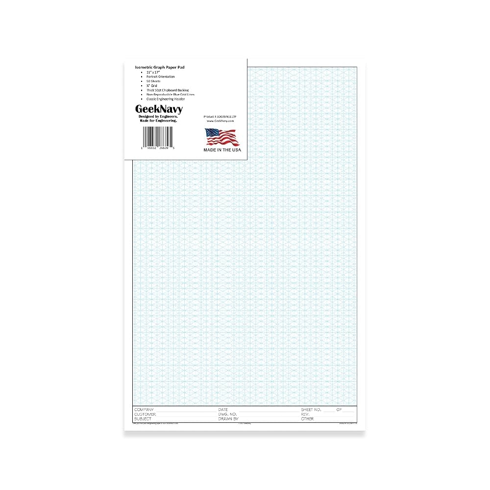 Amazon GeekNavy 11 X 17 Isometric Graph Paper 50 Sheets Portrait 0 25 Grid Non photo Blue High Brightness Drafting Engineering Art 3D Design 1 Pack Office Products