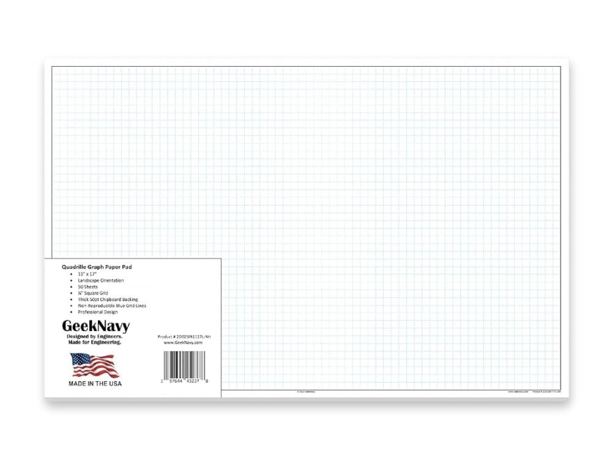 Amazon GeekNavy 11 X 17 Quadrille Graph Paper 50 Sheets Landscape 0 25 4x4 Square Grid Blueprint High Brightness Border Outlined Large Drafting 1 Pack Office Products