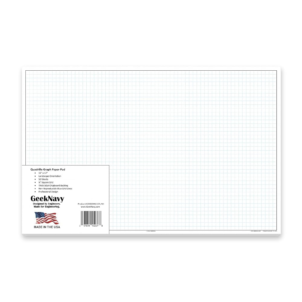 Amazon GeekNavy 11 X 17 Quadrille Graph Paper 50 Sheets Landscape 0 25 4x4 Square Grid Blueprint High Brightness Border Outlined Large Drafting 1 Pack Office Products