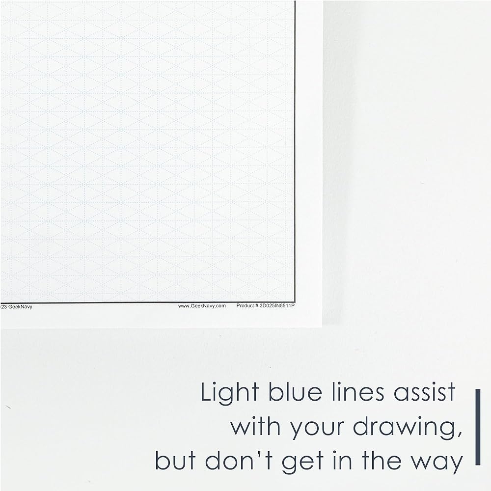 Amazon GeekNavy 8 5 X 11 Isometric Graph Paper 50 Sheets Landscape 0 25 Grid Non photo Blue High Brightness Drafting Engineering Art 3D Design 1 Pack Office Products