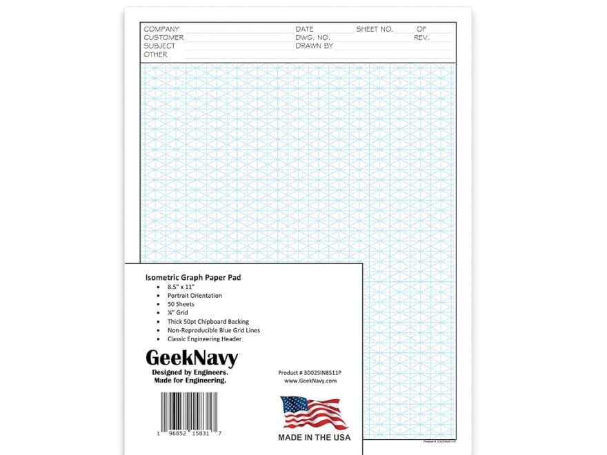 Amazon GeekNavy 8 5 X 11 Isometric Graph Paper 50 Sheets Portrait 0 25 Grid Non photo Blue High Brightness Drafting Engineering Art 3D Design 1 Pack Office Products
