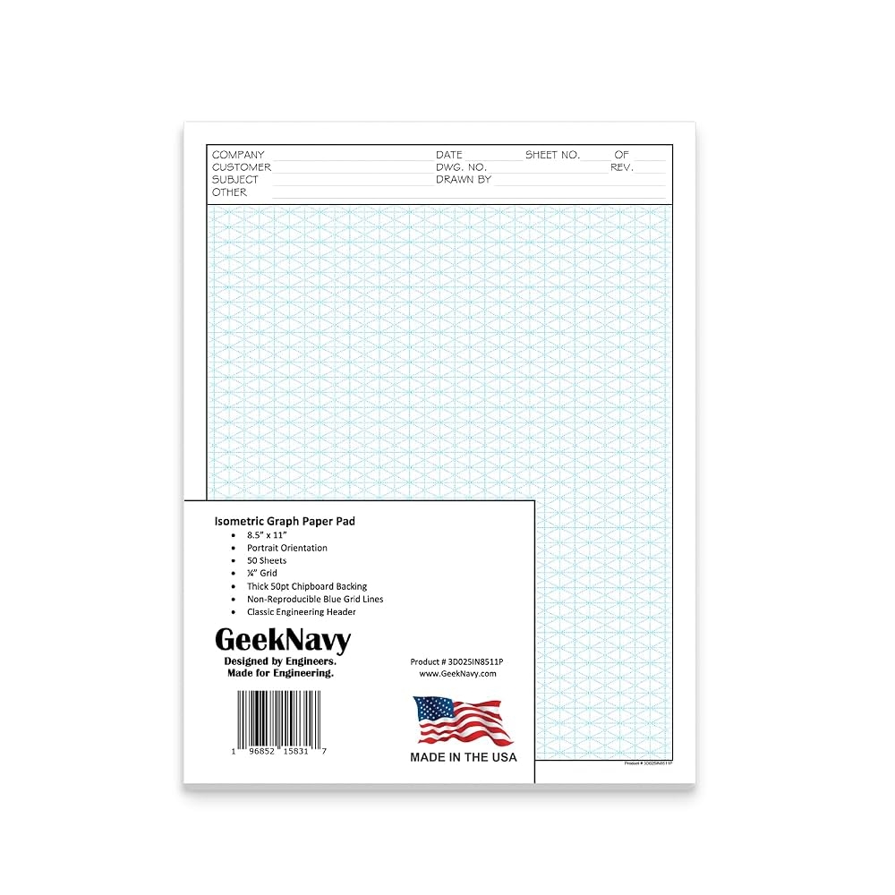 Amazon GeekNavy 8 5 X 11 Isometric Graph Paper 50 Sheets Portrait 0 25 Grid Non photo Blue High Brightness Drafting Engineering Art 3D Design 1 Pack Office Products
