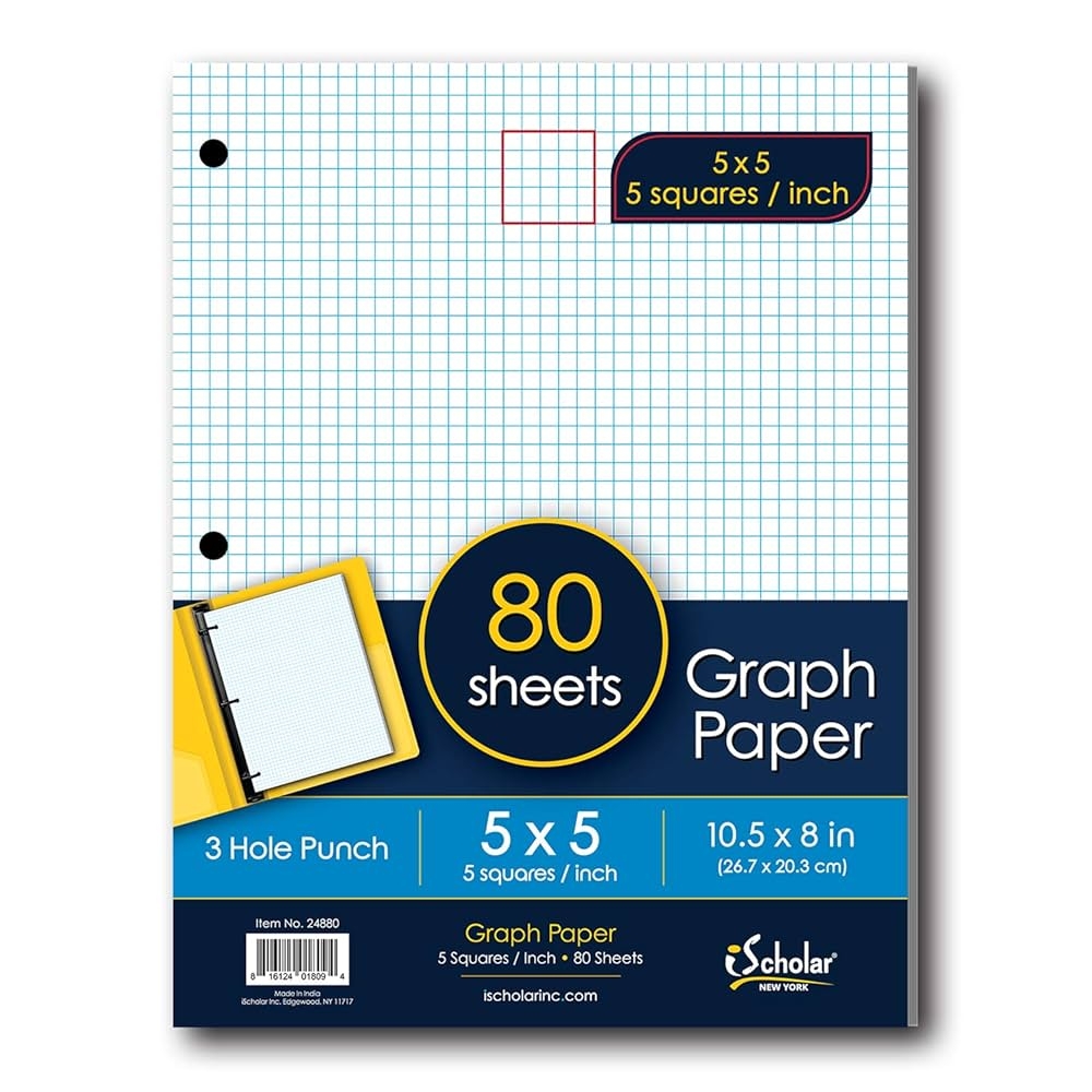 Amazon IScholar Quad Filler Paper 5 Squares Per Inch 10 5 X 8 Inches 80 Sheets 24880 White Graph Paper Office Products