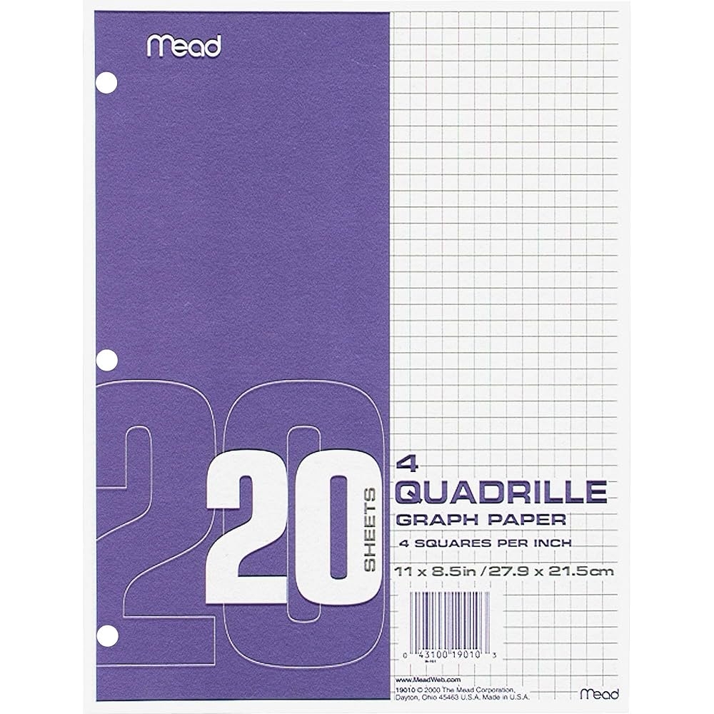 Amazon Mead Graph Paper Pad Quadrille 4 Squares Per Inch 11 X 8 1 2 20 Sheets 12 Pads Pack 19010 Loose Graph Paper Office Products