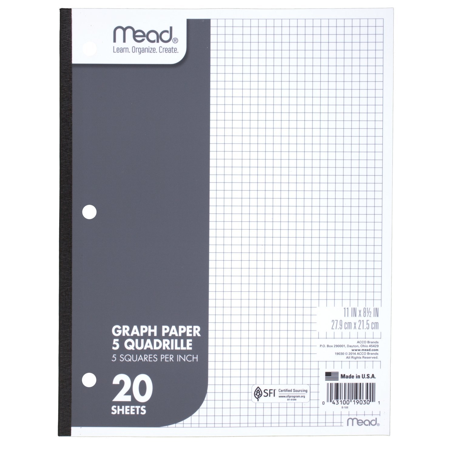 Amazon Mead Graph Paper Pad Quadrille 5 Squares Per Inch 11 X 8 1 2 20 Sheets 1 Pack 19030 Office Products