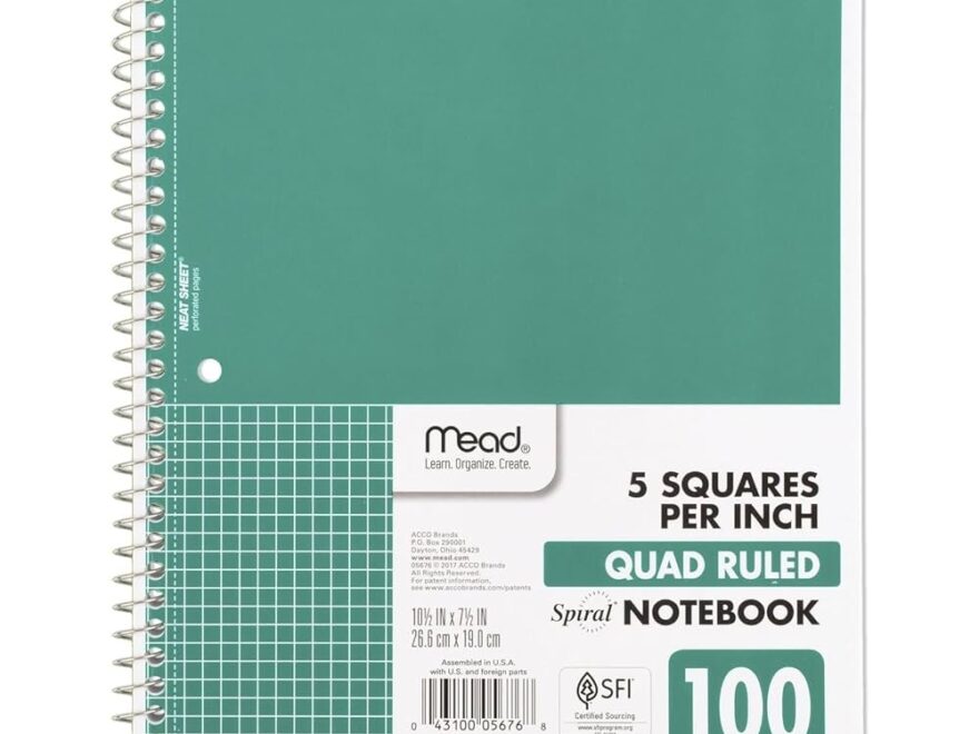 Amazon Mead Spiral Notebook 1 Subject Graph Ruled Paper 7 1 2 X 10 1 2 100 Sheets Green 05676AC5 Office Products