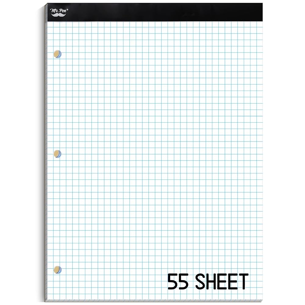 Amazon Mr Pen Graph Paper 8 5 x11 55 Sheets 4x4 4 Squares Per Inch 3 Hole Punched Math Graph Paper Pad Computation Pads Back To School Supplies Office Products