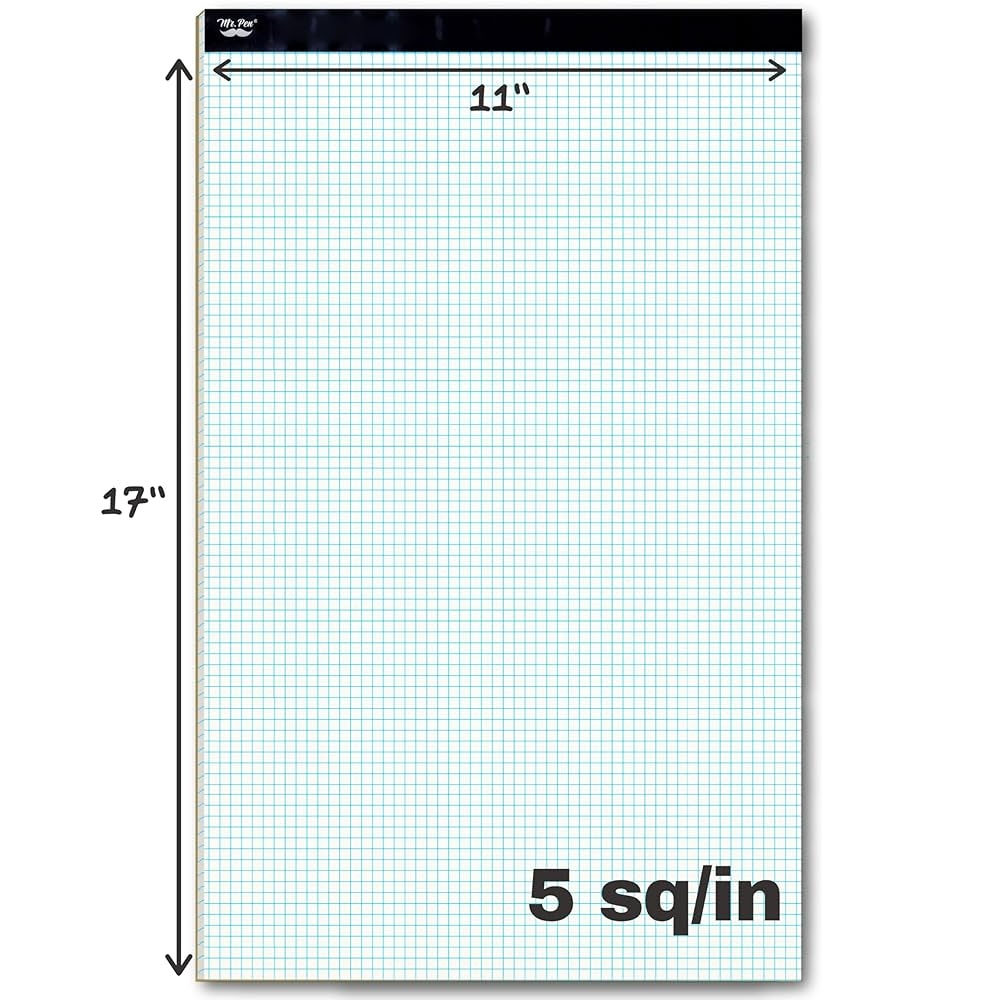 Amazon Mr Pen Large Graph Paper Pads 11 X 17 Inches 22 Sheets 5x5 5 Squares Per Inch Blueprint 11 X 17 Grid Paper Pad Math Notebook Office Products