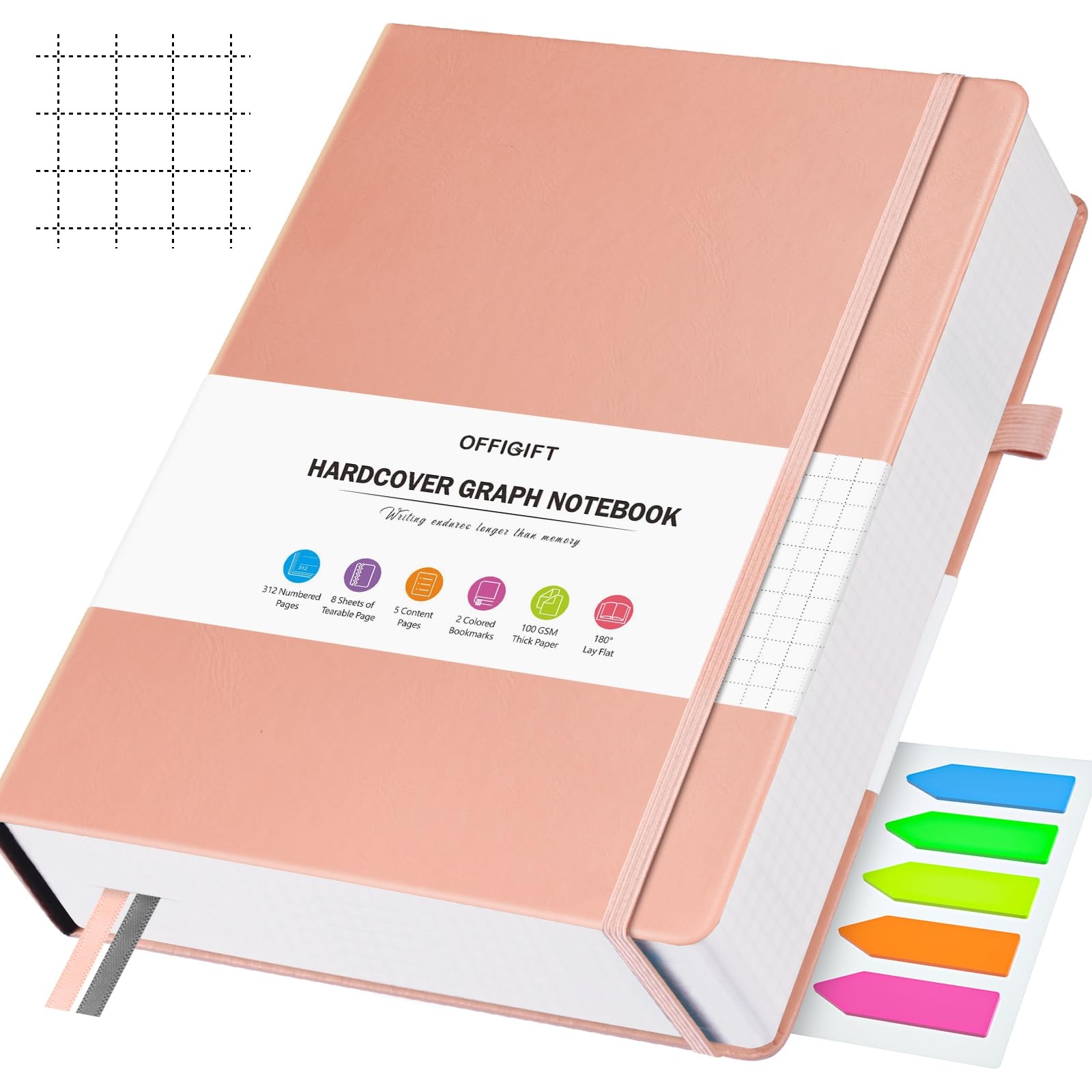 Amazon OFFIGIFT Graph Paper Notebook 312 Numbered Pages Large A5 Hardcover Leather Journal 100gsm No Bleed Grid Paper Notebook With Index Pages Grid Notebook For Graphing Notes Math 5 75 X 8 38 