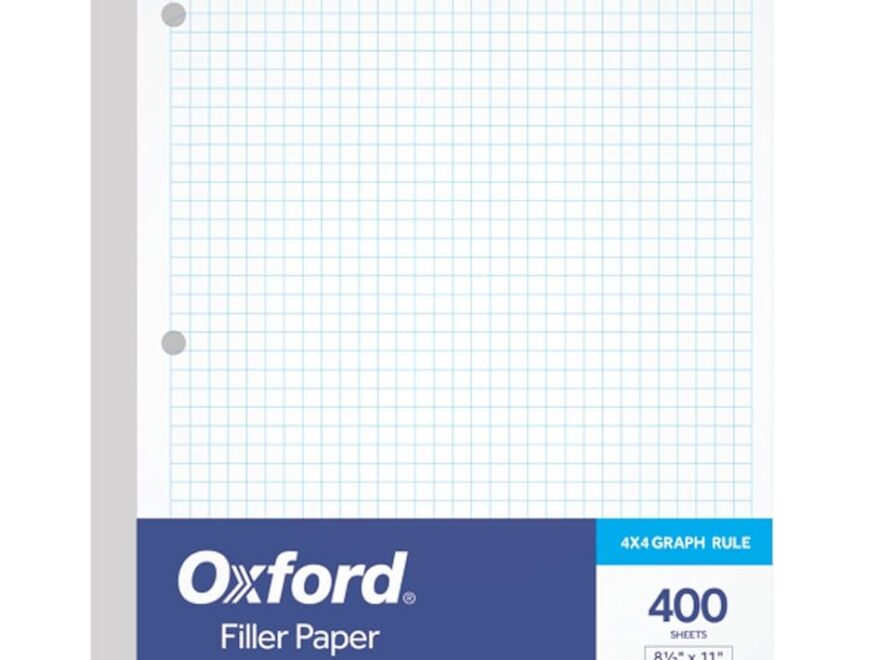 Amazon Oxford Filler Paper 8 1 2 X 11 4 X 4 Graph Rule 3 Hole Punched Loose Leaf Paper For 3 Ring Binders 400 Sheets Per Pack 62360 White Office Products
