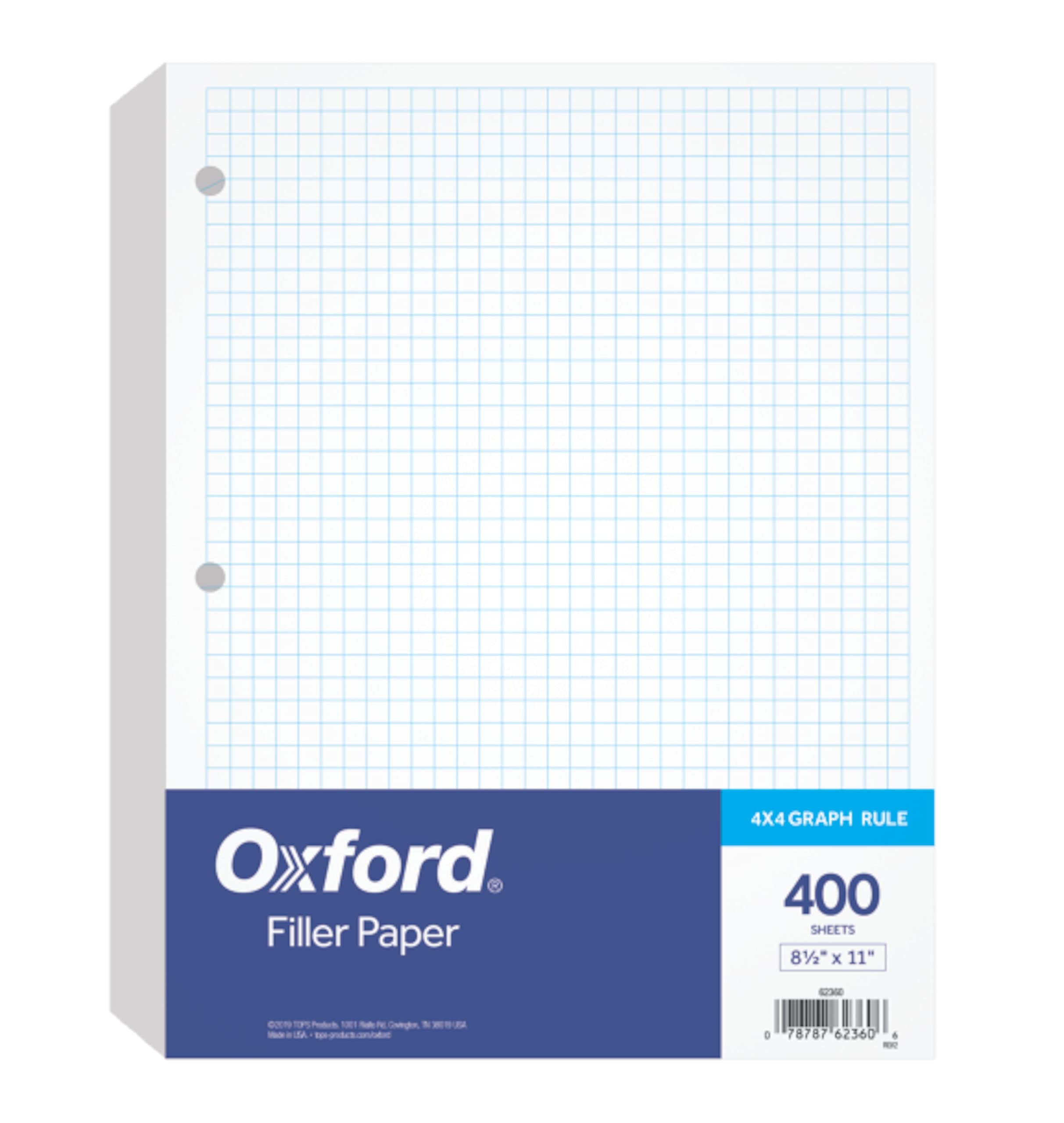 Amazon Oxford Filler Paper 8 1 2 X 11 4 X 4 Graph Rule 3 Hole Punched Loose Leaf Paper For 3 Ring Binders 400 Sheets Per Pack 62360 White Office Products