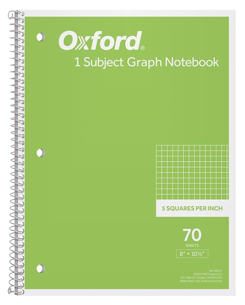Amazon Oxford Graph Paper Notebook 8 X 10 1 2 1 Subject Pastel Green Notebook For Math Drawing And Engineering 70 Sheets Office Products