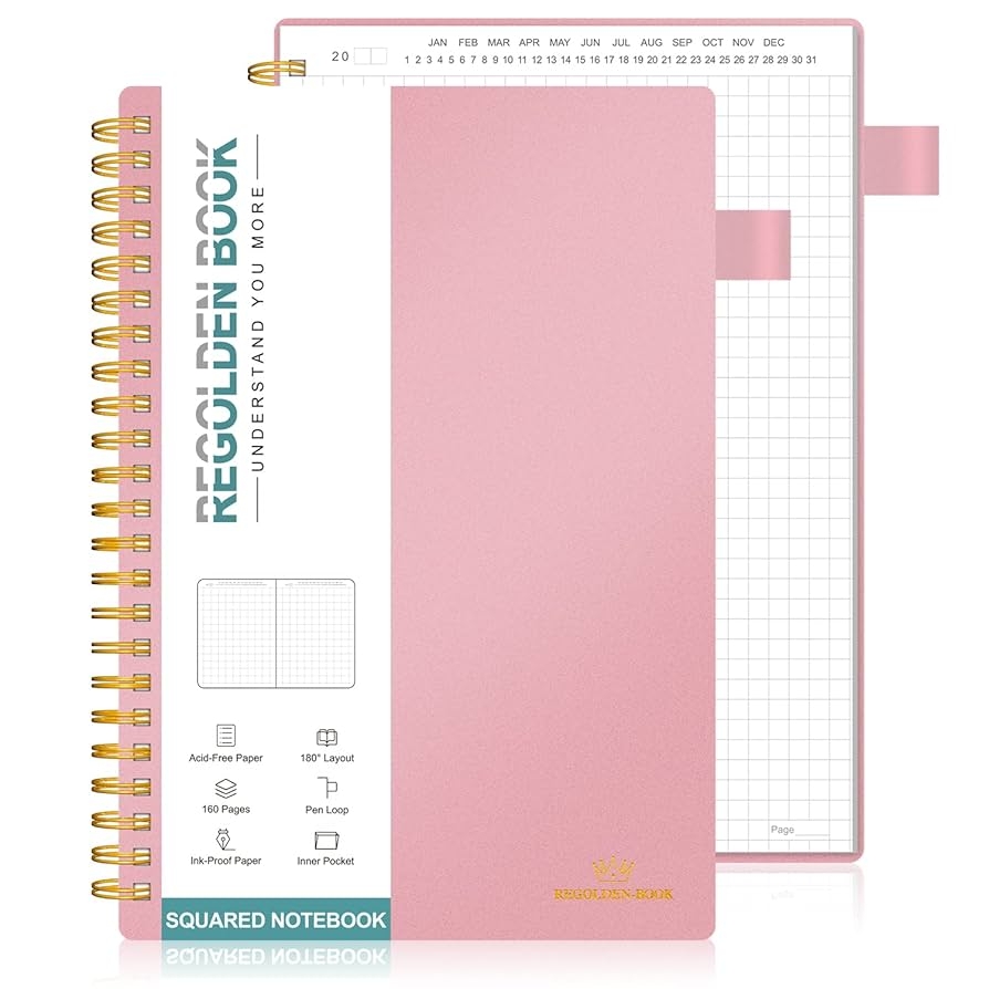 Amazon Regolden Book Undated Spiral Graph Notebook Medium A5 Squared Notebook Engineering Math Grid Journal With Pen Holder 160 Pages 5 5x8 5 For Men Women School College Work Office Business Pink Office Products Amazon Regolden Book Undated Spiral Graph Notebook Medium A5 Squared Notebook Engineering Math Grid Journal With Pen Holder 160 Pages 5 5x8 5 For Men Women School College Work Office Business Pink Office Products