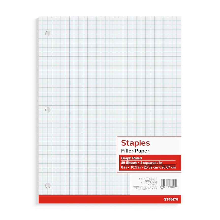 Amazon Staples 509651 Graph Ruled Filler Paper 8 Inch X 10 1 2 Inch Office Products