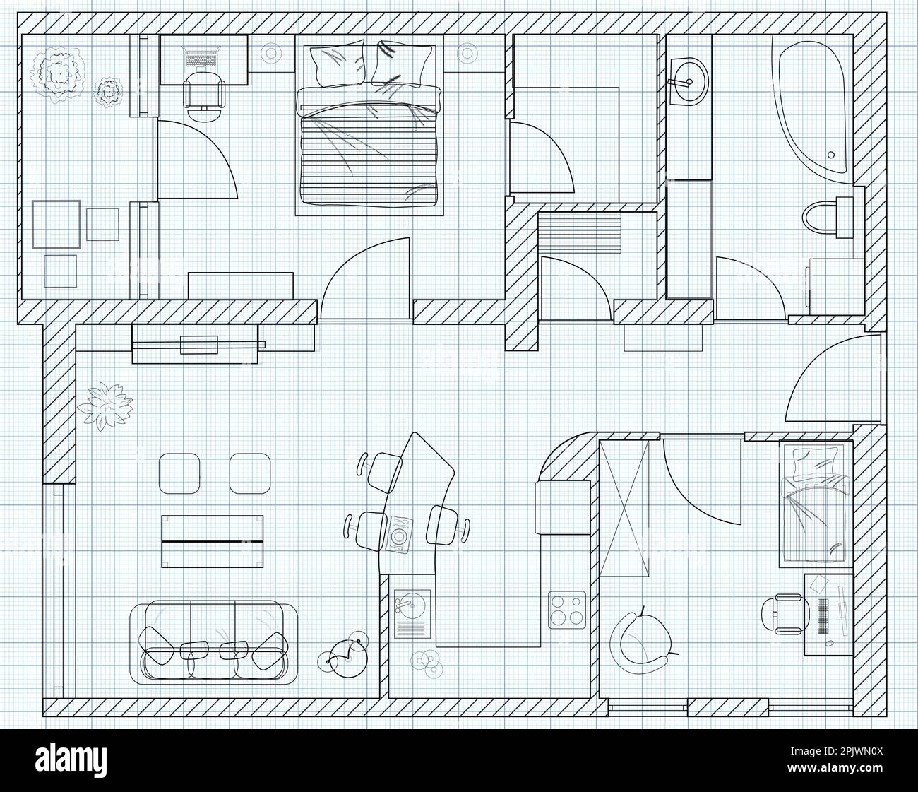 Black And White Floor Plan Sketch Of A House On Millimeter Paper Stock Vector Image Art Alamy