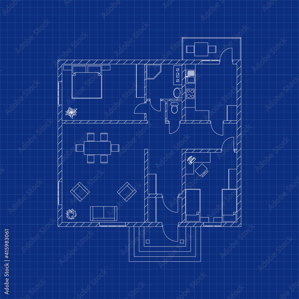 Blueprint Floor Plan Of A Modern Apartment On Graph Paper Vector Blueprint Architectural Background Stock Vector Adobe Stock