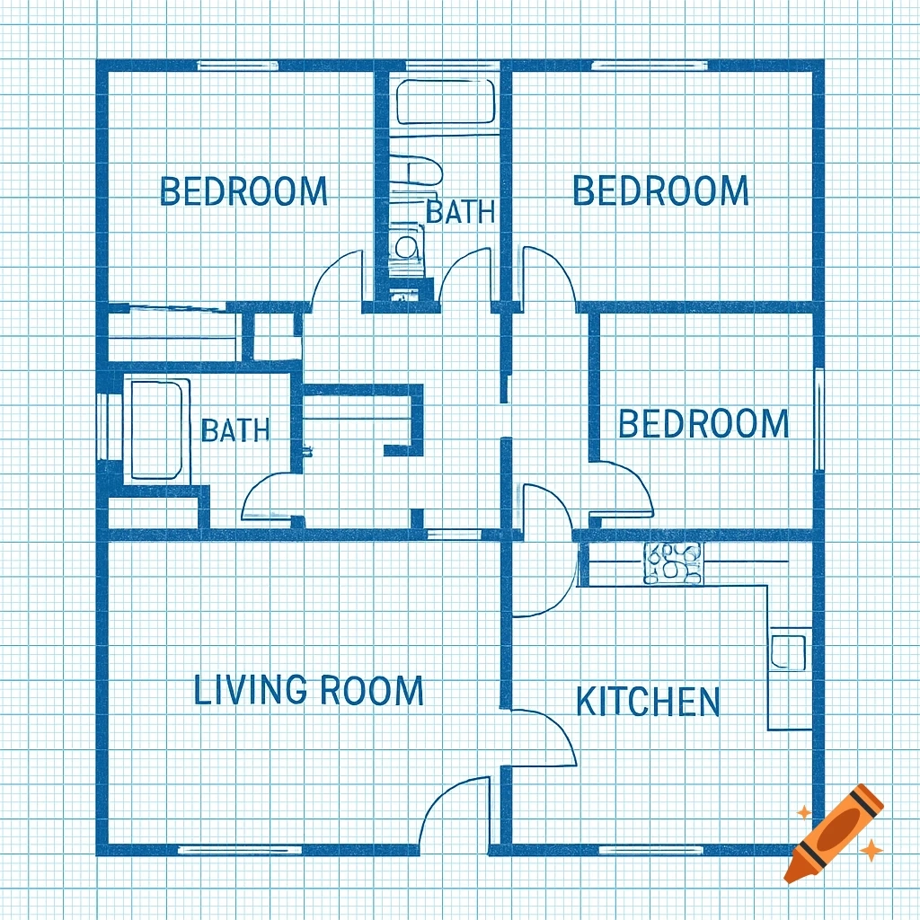 Blueprint Style House Floor Plan On Graph Paper With Labels For Rooms On Craiyon