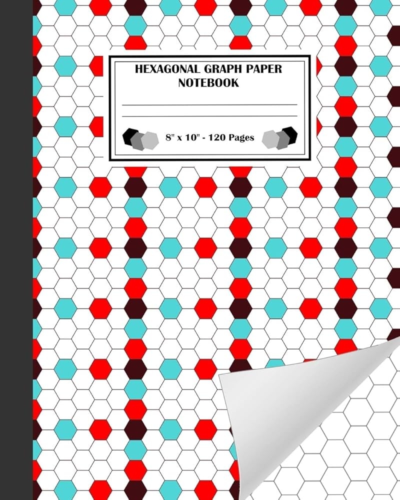 Buy Hexagonal Graph Paper Notebook Hexagon Journal For Drawing Carbon Chains Quilting Art Gaming Tiling And More Each Hexagon Side 0 2 Geometric Hexagons Black Cyan Red Colors Pattern Cover Book Online At