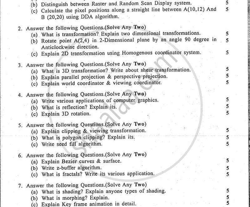 Computer Graphics 2017 2018 B Sc IT Information Technology Semester 3 SYBSc I T Question Paper With PDF Download Shaalaa