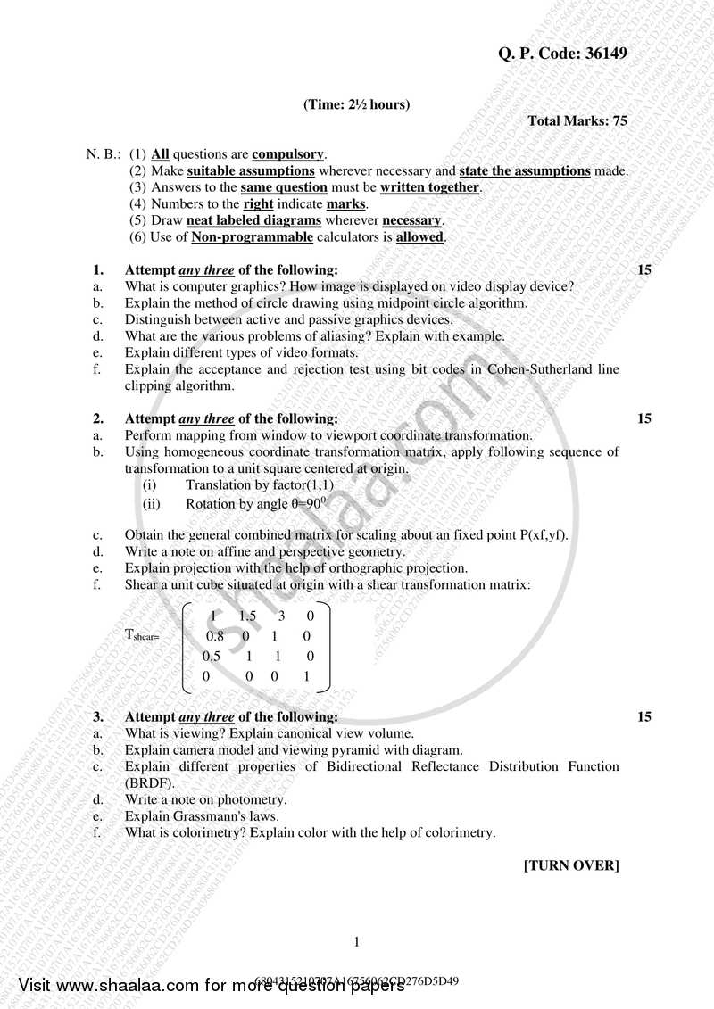 Computer Graphics And Animation 2017 2018 B Sc IT Information Technology Semester 4 SYBSc I T Question Paper With PDF Download Shaalaa