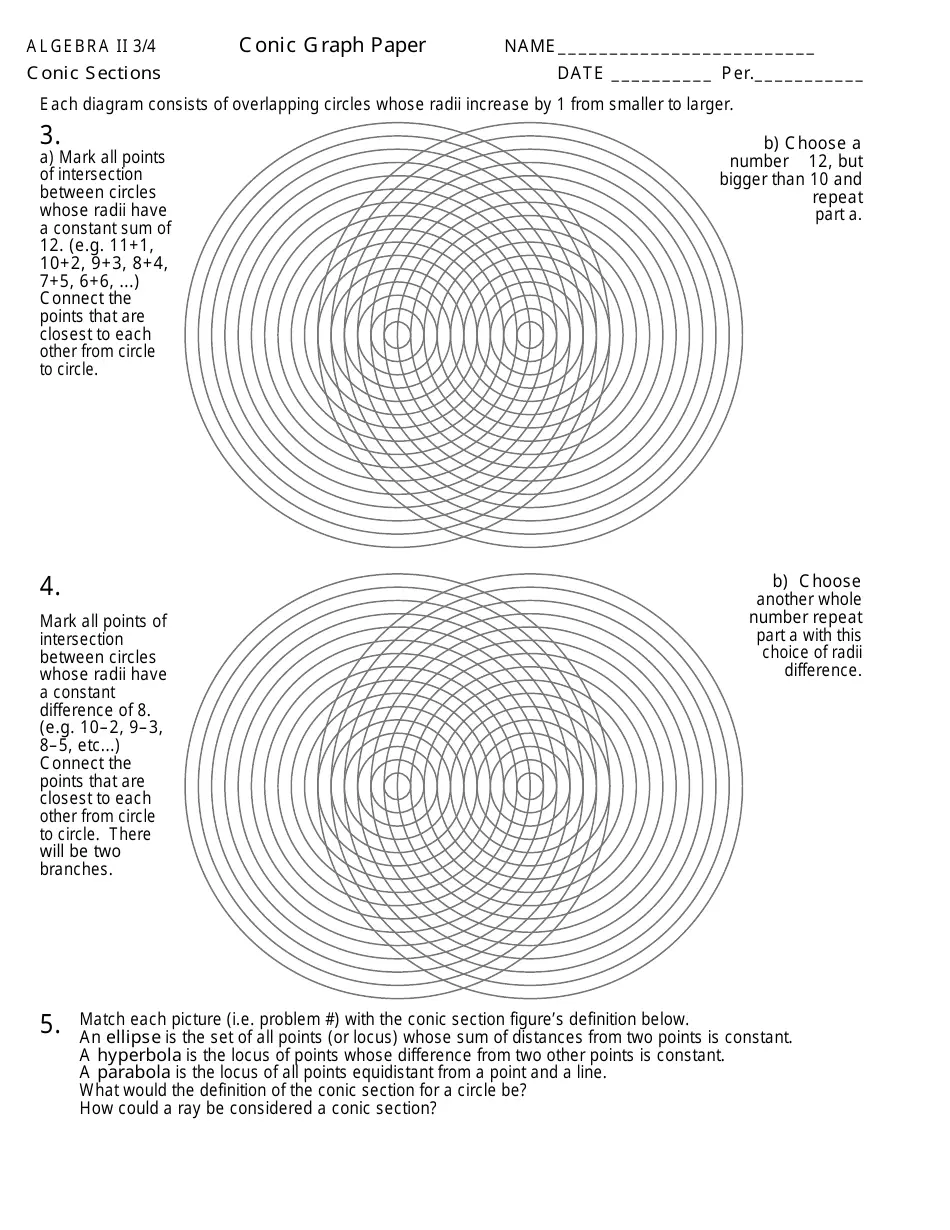 Conic Graph Paper Worksheet Algebra II 3 4 Conic Sections Download Printable PDF Templateroller