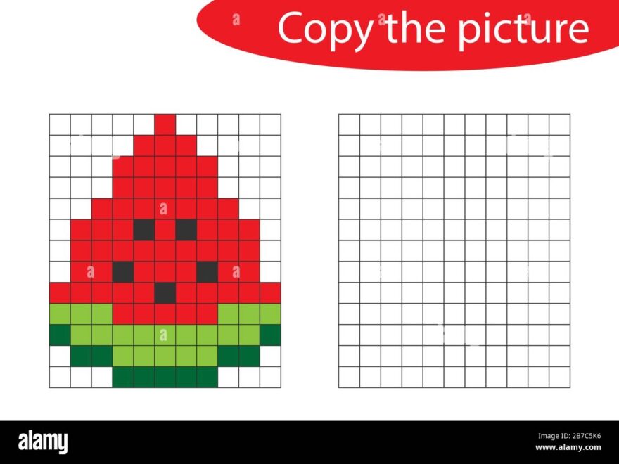 Copy The Picture Pixel Art Watermelon Cartoon Drawing Skills Training Educational Paper Game For The Development Of Children Kids Preschool Stock Vector Image Art Alamy