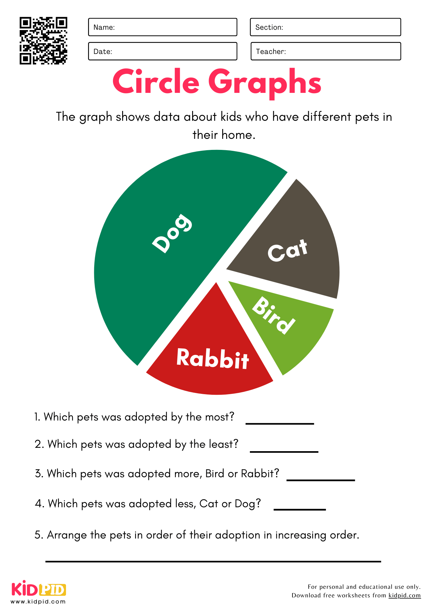 Create Read Circle Graphs Worksheet For Grade 3 Kidpid
