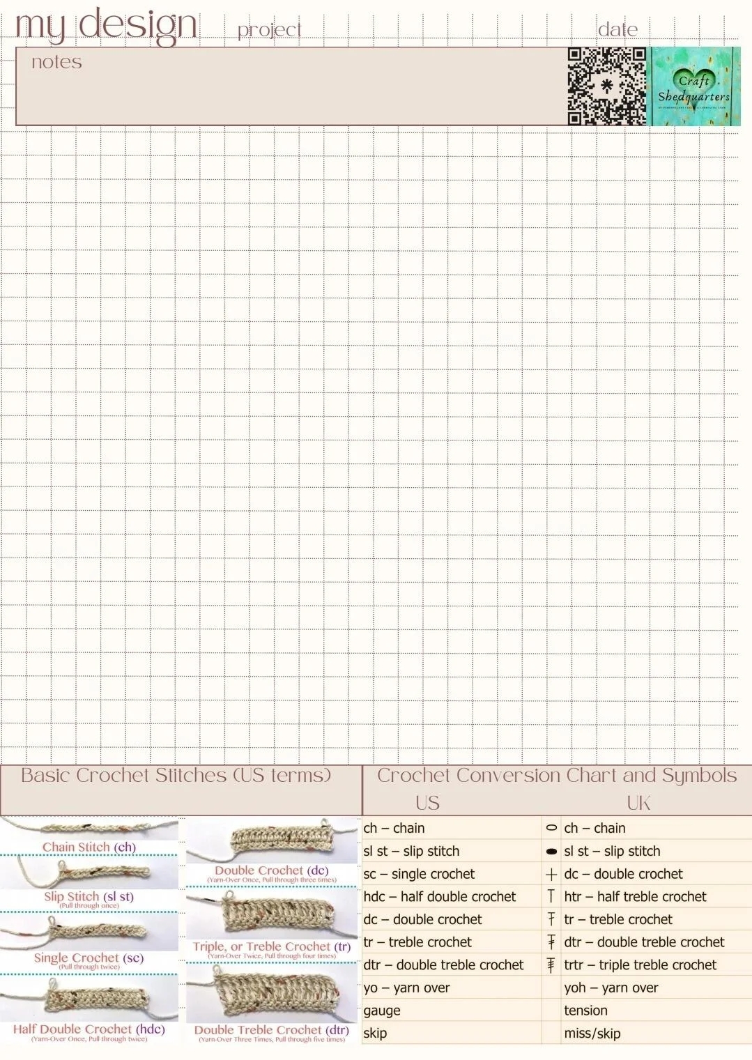 CSQ Graph Paper With Crochet Information Printable