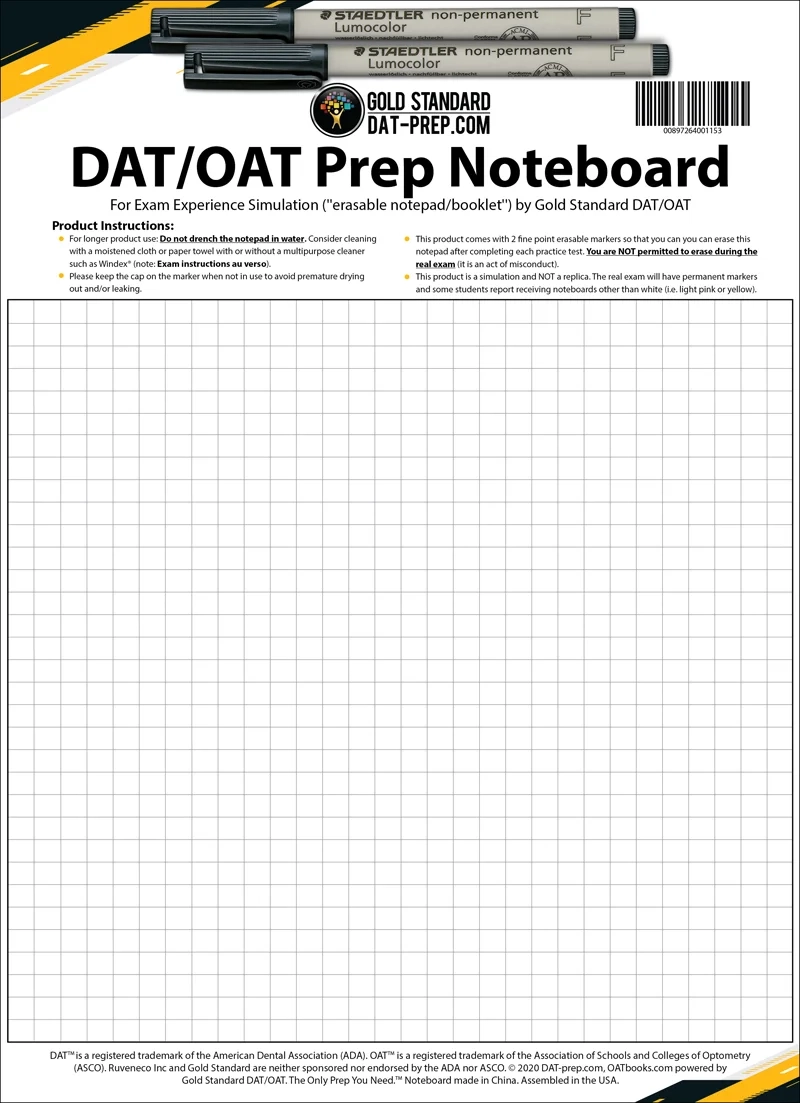 DAT Prep Erasable Noteboard Booklet Notepad With Wet Erase Markers