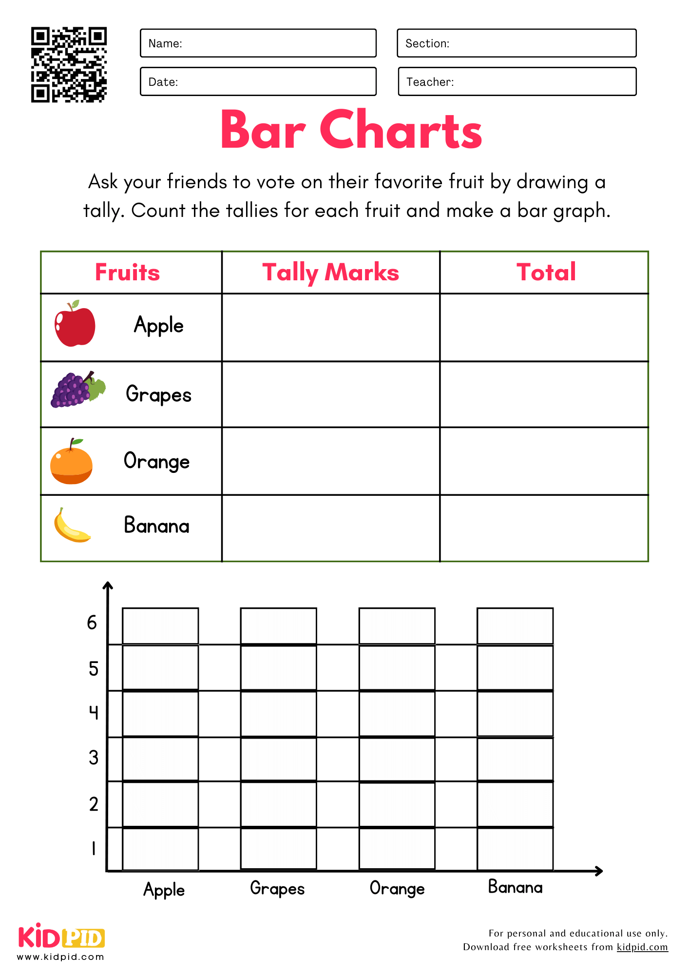 Data Collection Bar Chart Worksheets For Grade 1 Kidpid