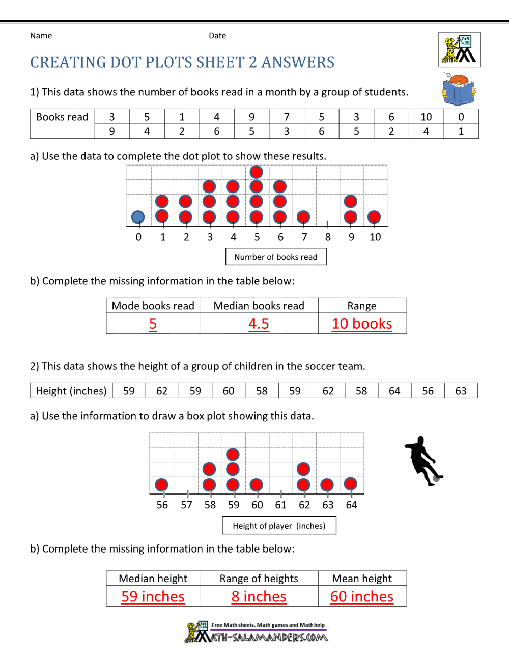 Dot Plot Graphing Worksheets For 8th Grade