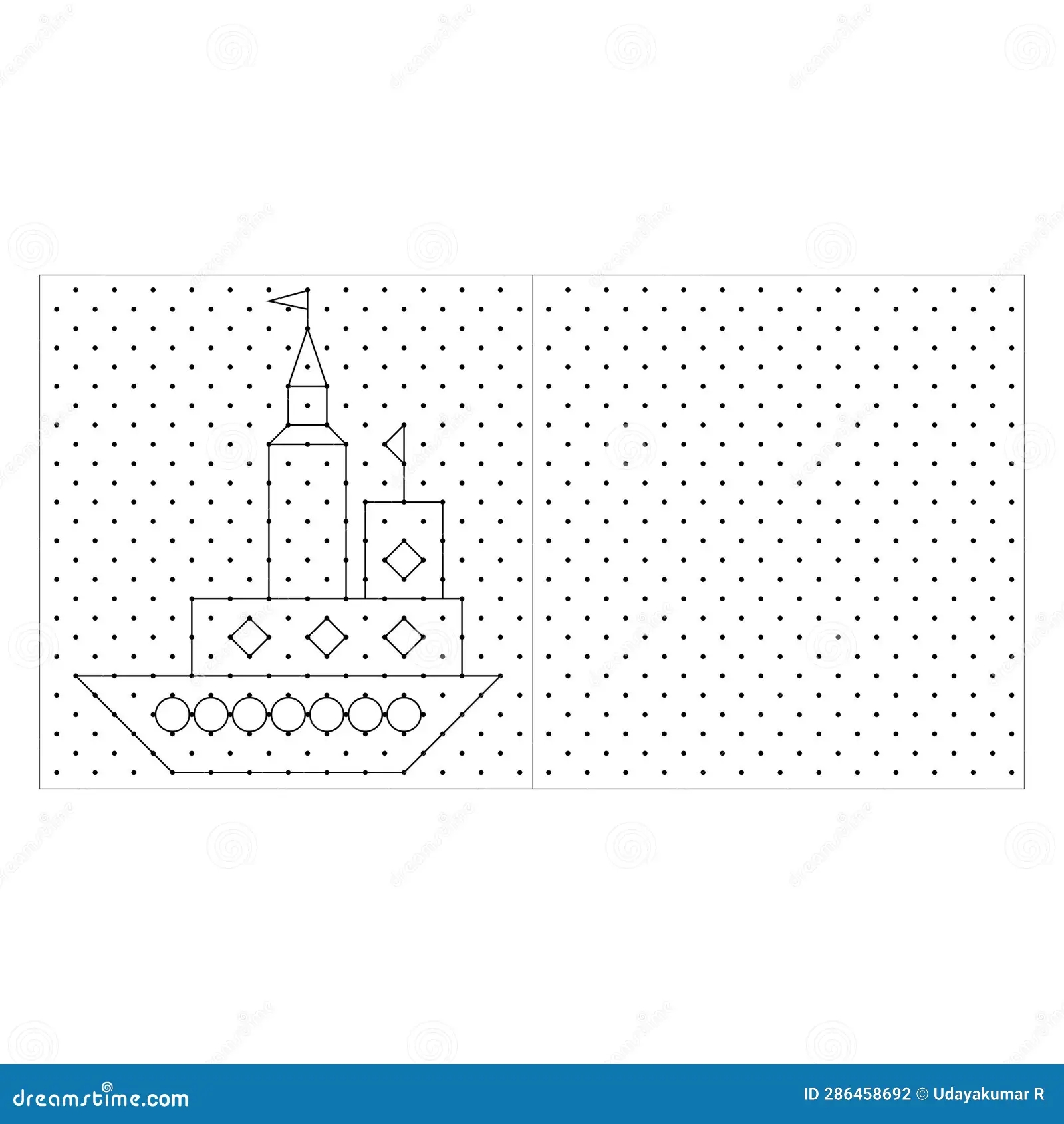 Dots Grid Draw Ship These Shapes Of The Dotted Line Practice Exercise Stock Vector Illustration Of Architect Lines 286458692