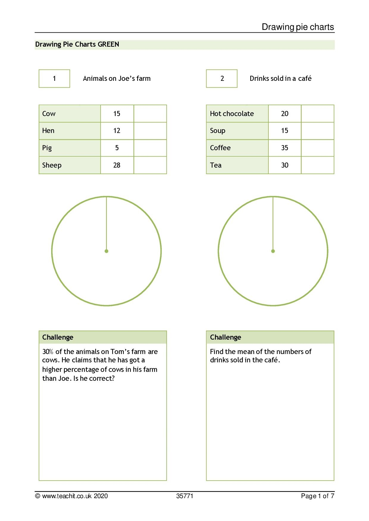 Drawing Pie Charts Worksheet KS3 4 Maths Teachit Drawing Pie Charts Worksheet KS3 4 Maths Teachit