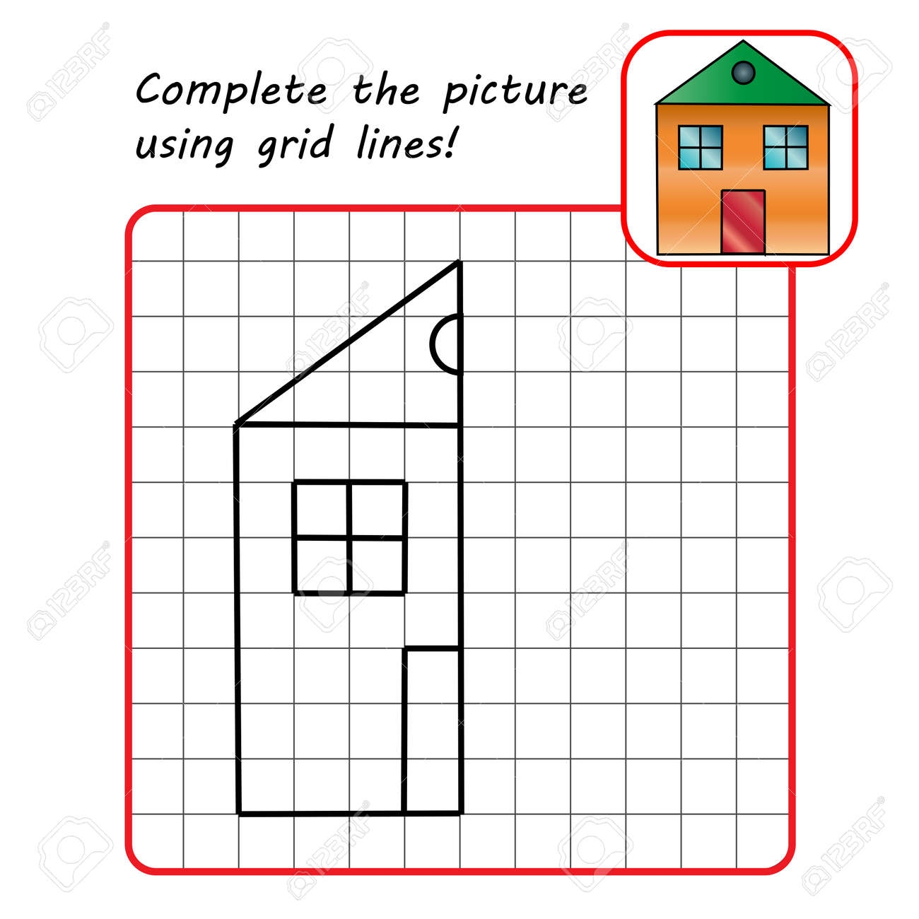 Educational Game For Kids Simple Exercise House Drawing Using Grid Symmetrical Drawing Vector Illustration Royalty Free SVG Cliparts Vectors And Stock Illustration Image 170555698 Educational Game For Kids Simple Exercise House Drawing Using Grid Symmetrical Drawing Vector Illustration Royalty Free SVG Cliparts Vectors And Stock Illustration Image 170555698