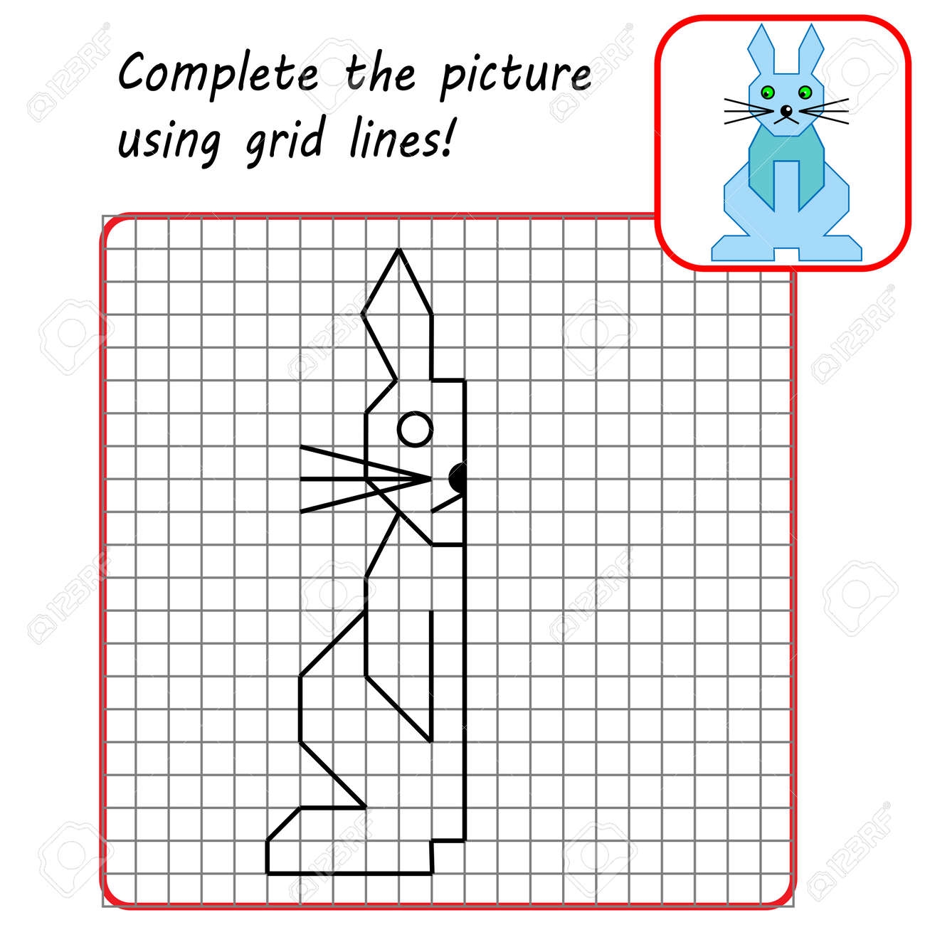 Educational Game For Kids Simple Exercise Rabbit Drawing Using Grid Symmetrical Drawing Vector Illustration Royalty Free SVG Cliparts Vectors And Stock Illustration Image 170555719 