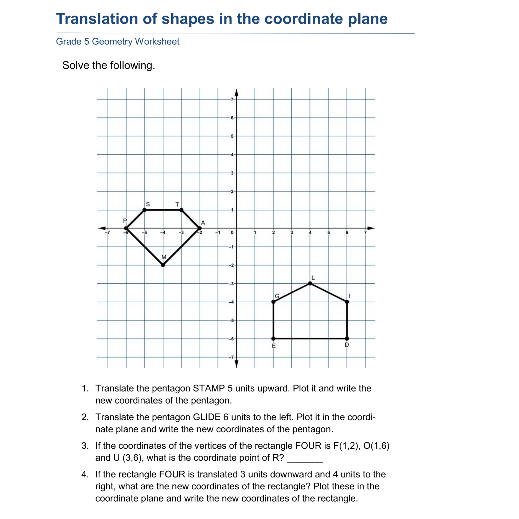 Graphing Points Worksheet Simple Shapes 4 Quadrants