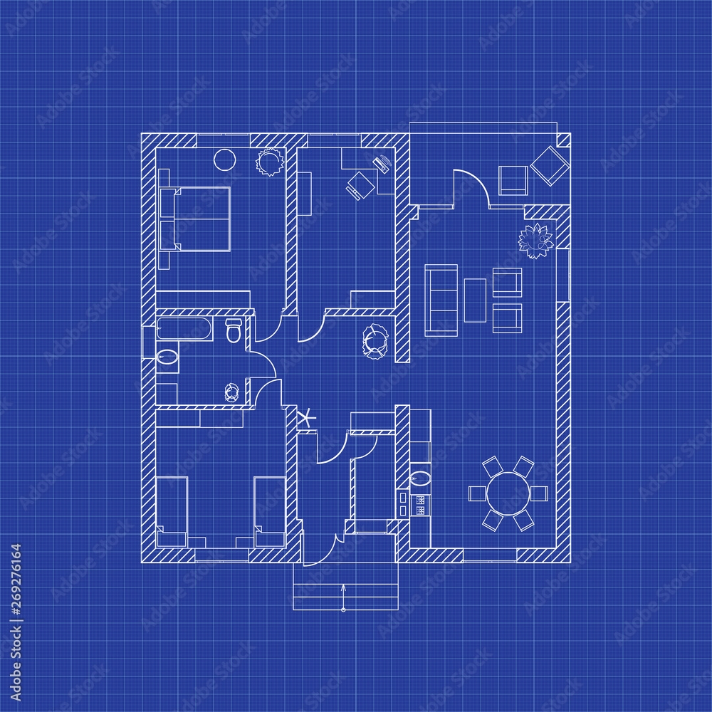 Floor Plan Of A Modern Apartment On Graph Paper Vector Blueprint Architectural Background Stock Vector Adobe Stock