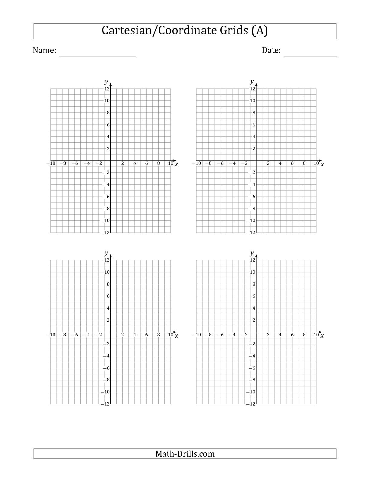 Four Quadrant Coordinate Graph Paper X 10 10 Y 12 12 4 Grids 